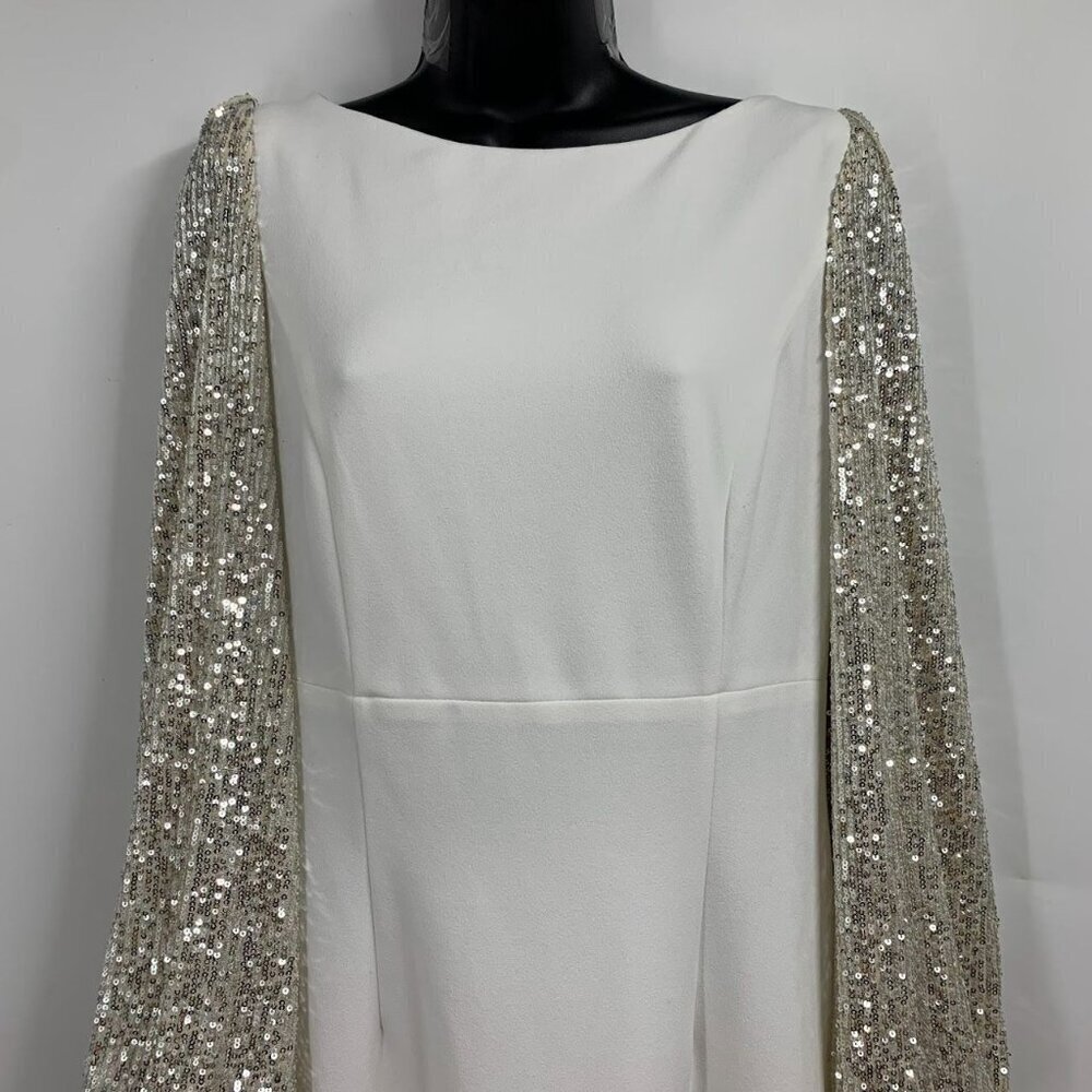 Eliza J Women's Glitter-Sleeve Long Gala Formal Slit‎ Gown Size 12 - Picture 6 of 15